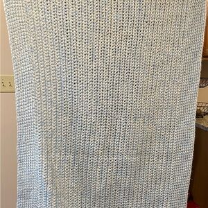 Handmade Knit Crocheted Afghan Throw Blanket With Border Blue and White 42x77